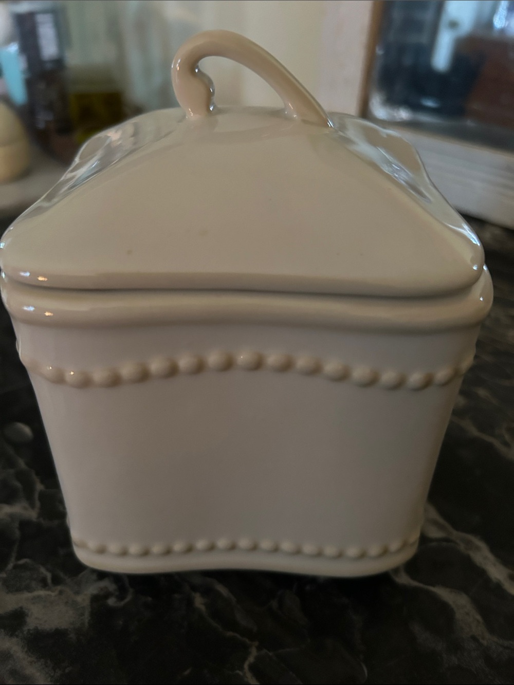 Princess House Cream Beaded Ceramic Covered Sugar Bowl
